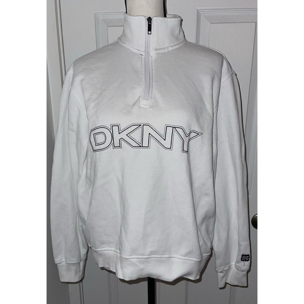 DKNY Mens Quarter Zip White Long Sleeve Jacket Size Med Athletic MSRP $80